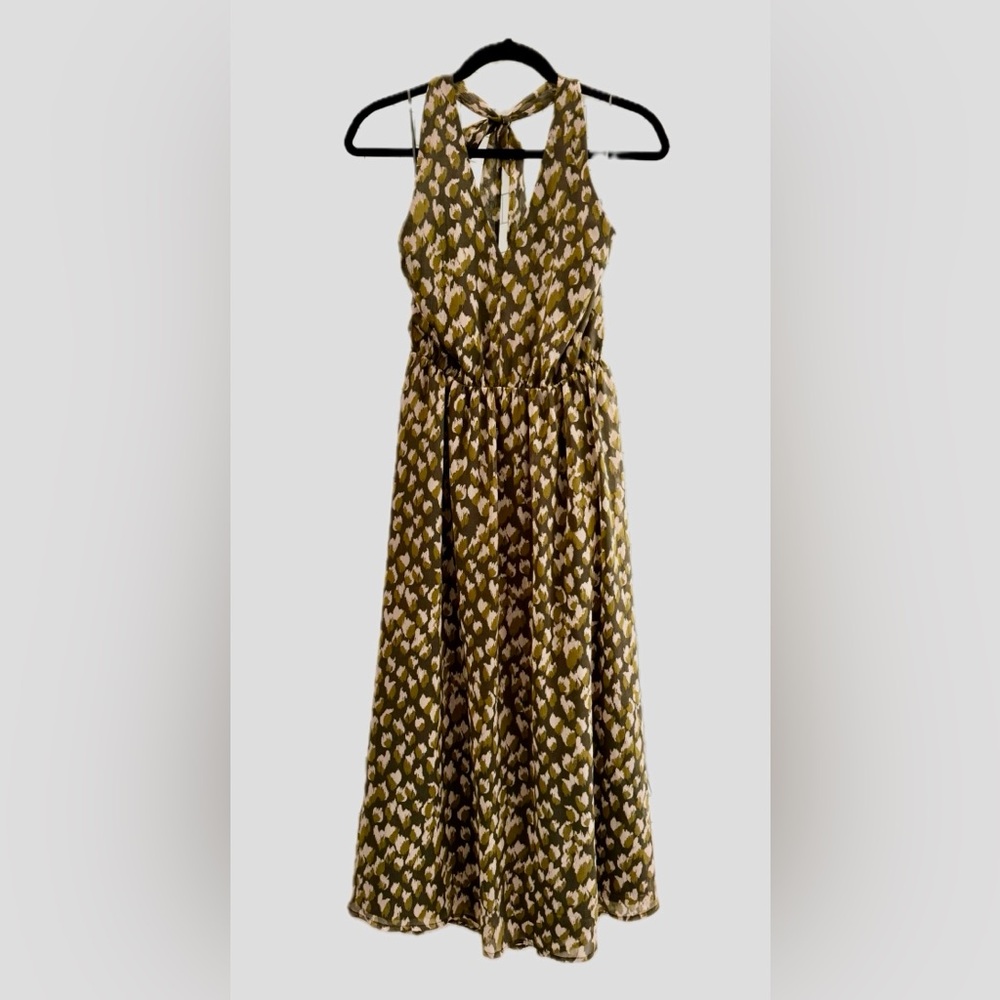 Banana Republic Olive Green Printed Halter Neck Maxi Dress
